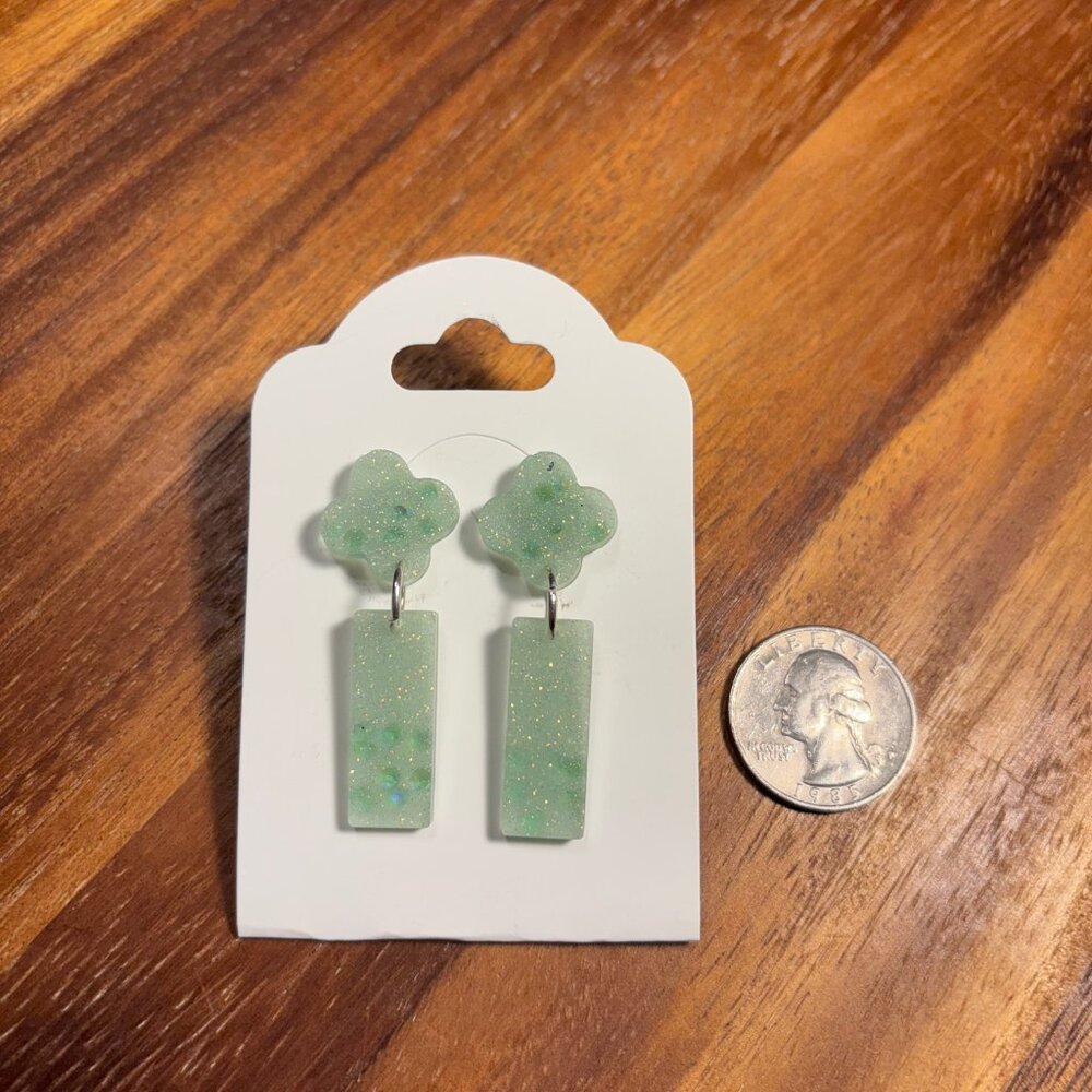 Shimmering Pastel Green Clover Earrings